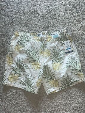 Men's Pineapple Print Swim Trunks - White & Yellow